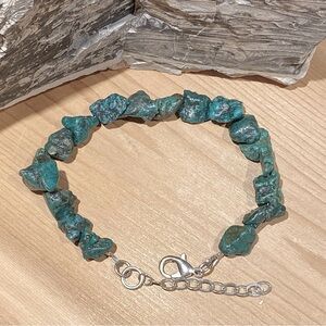 Bracelet- Dark Green Turquoise Beads / Stones w/ Black Areas - Tibetan Chunks???